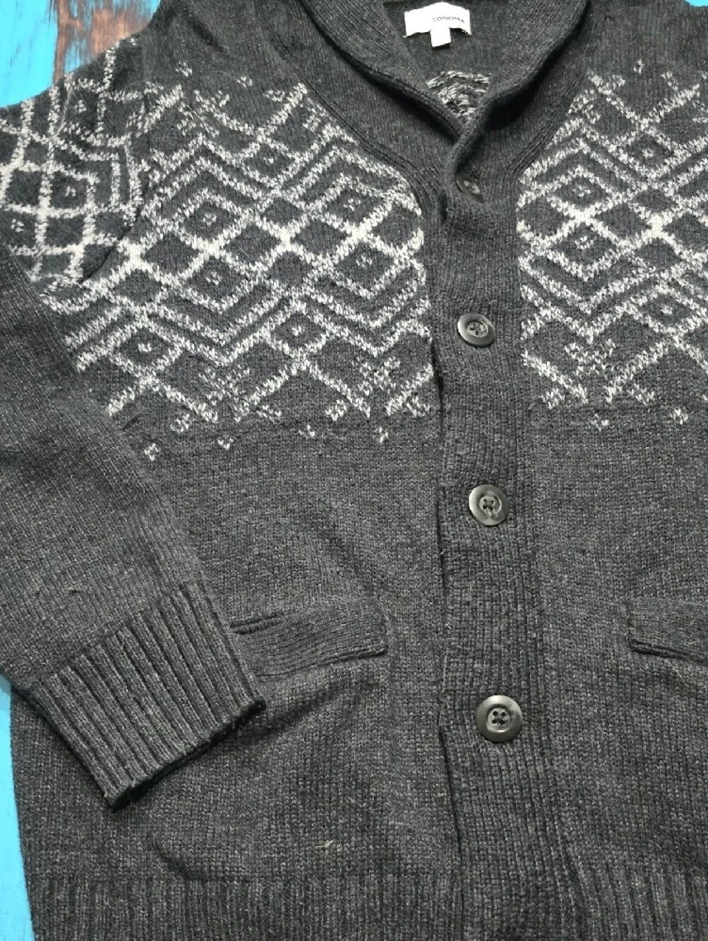 Sonoma Charcoal Gray Shawl Collar Cardigan with Fair Isle Yoke
